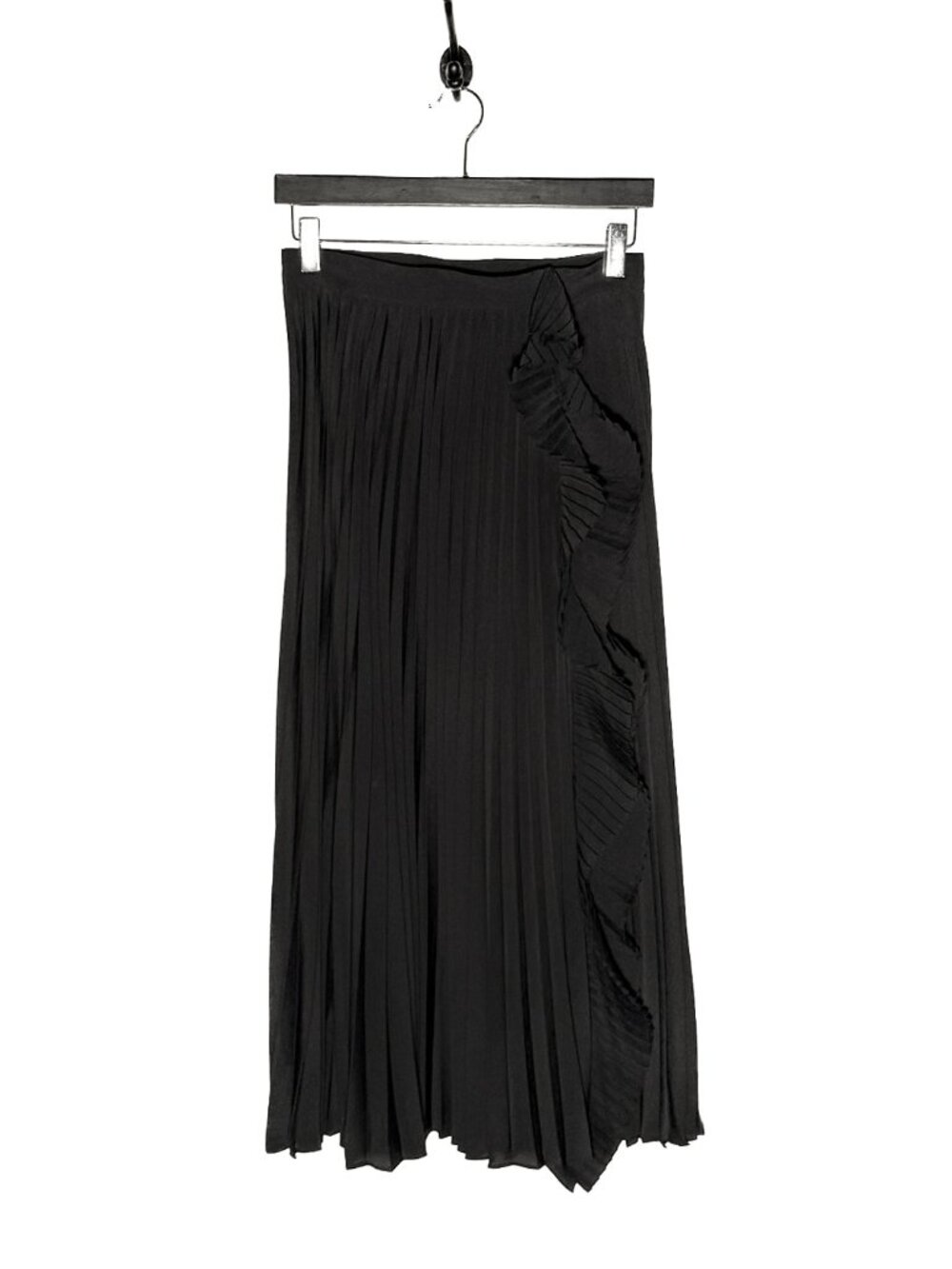 Miu Miu 2018 Black Pleated Ruffle Detail Midi Skirt